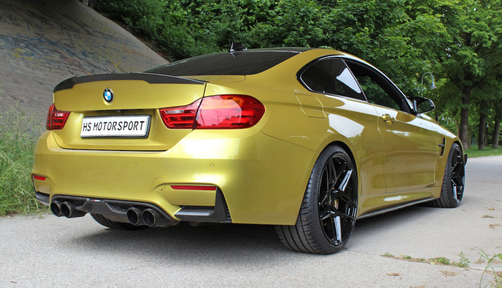 BMW M4 Sportcoupé Tuning HS Motorsport Felgen Elegance Wheels FF550 Tieferlegung Carbon Anbauteile