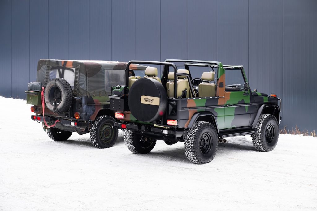 Expedition Motor Company EMC Restomod Wolf Mercedes-Benz 620 GE Camouflage-Optik Felgen Fahrwerk LS3 V8 Ottomotor Automatikgetriebe Innenraum-Upgrade Geländewagen Allradantrieb Militär