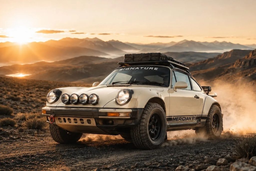 Signature Autosports Meridian 911 Restomod Offroader Fahrwerk Höherlegung Räder Karosserie Dachträger Motor