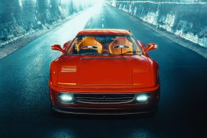 355 by Evoluto Restomod Mittelmotor-Sportwagen 90er Jahre Ferrari Optimierung Modernisierung Motor Fahrwerk Bremsen Innenraum-Neuausstattung Carbon-Karosserie Felgen