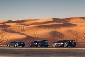 Drei Bugatti in Dubai EB110 Veyron Chiron Supersportwagen Heilige Dreifaltigkeit