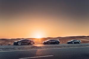 Drei Bugatti in Dubai EB110 Veyron Chiron Supersportwagen Heilige Dreifaltigkeit